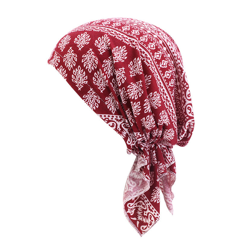 Cross-Border New Women's Cotton Braided Pirate Hat Triangle Turban Hat Printed Turban Hat Chemotherapy Hat