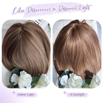 Human Hair Pieces Short Bob Hair Toppers with Bangs Side Part Hair