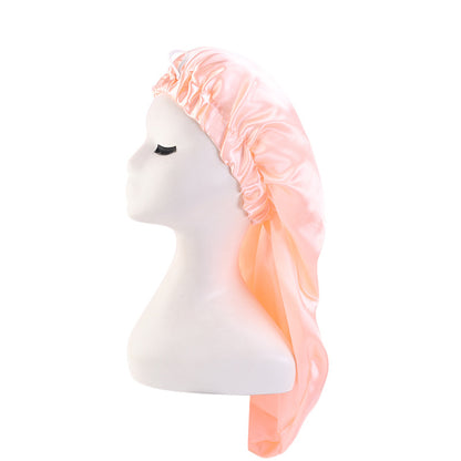 Cross-Border special satin nightcap elastic band buckle long tube hair care cap dual-purpose long hair cap shower cap turban hat