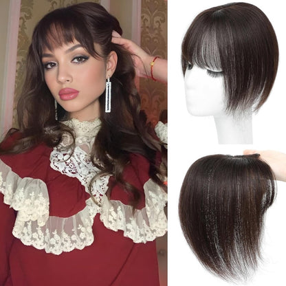 Hair Toppers for Women Real Human Hair, Bangs Hair Clip 360° 3D Cover Human Hair Topper with Bangs