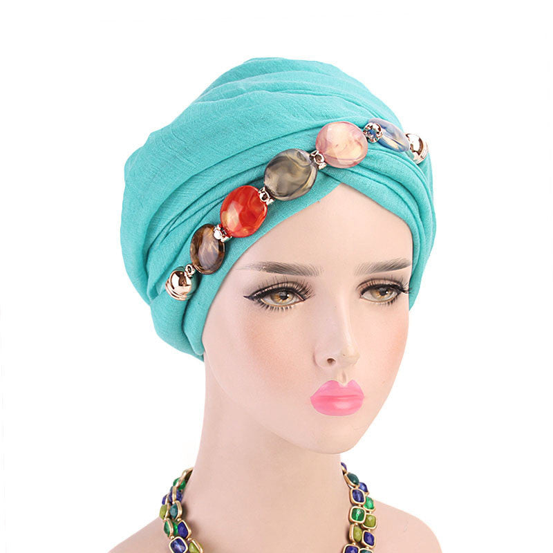 Customized Logo Agate Diamond Necklace Scarf, Balinese Gauze Head Wrap Scarf Hat, Headscarf Hat Wj-21