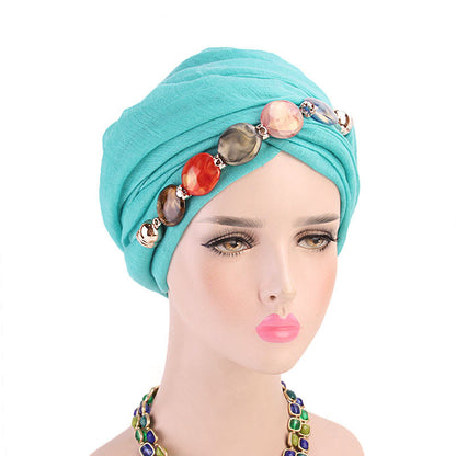 Customized Logo Agate Diamond Necklace Scarf, Balinese Gauze Head Wrap Scarf Hat, Headscarf Hat Wj-21