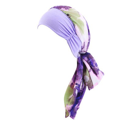 Cross-border Wide-brim Stretch Headband Stitching Chiffon Ribbon Tapes Hat All-match Ethnic Hat JDT-456B
