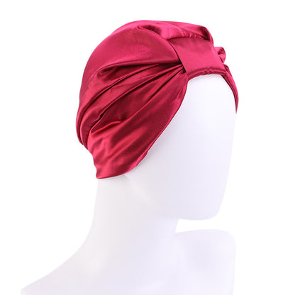 Cross-Border Hat Double-Layer Imitation Silk Nightcap Contrasting Color Knotted Turban Hat Washing and Chemical Clothing Factory Direct Sale