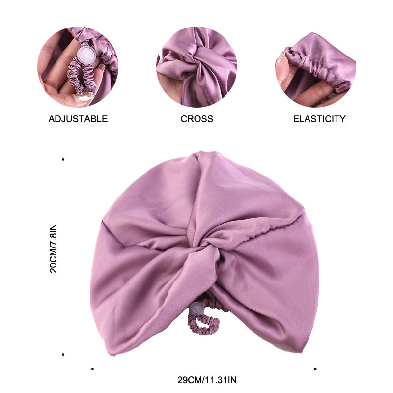 Adjustable Buckle Imitation Silk Cross Nightcap, Twisted Turban Cap, Head Wrap Cap, Hair Care Hat Jdt-473-2