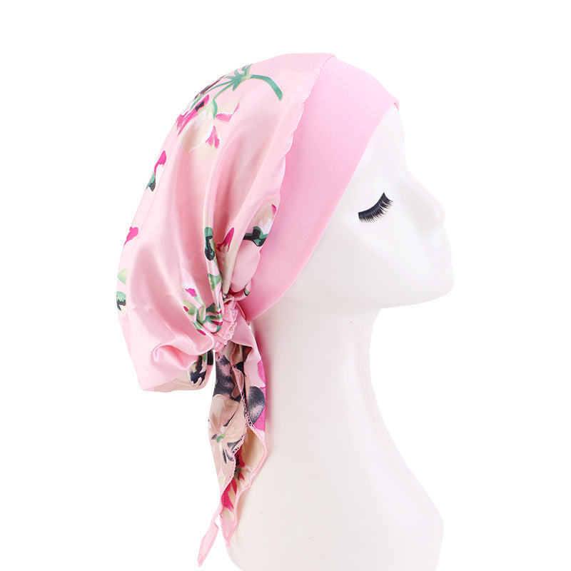 European and American popular long tail ribbon headscarf hat elastic wide-brimmed satin toe cap pirate hat JDT-329E