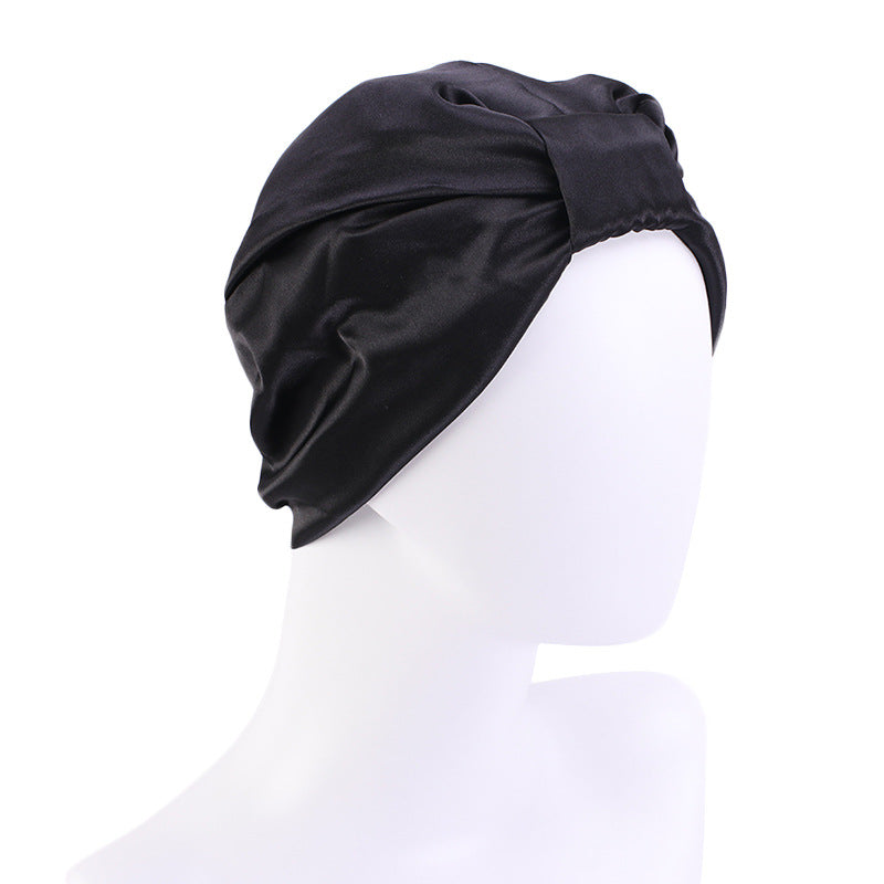 Cross-Border Hat Double-Layer Imitation Silk Nightcap Contrasting Color Knotted Turban Hat Washing and Chemical Clothing Factory Direct Sale