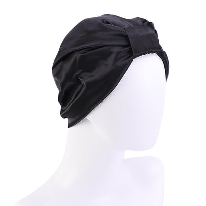 Cross-Border Hat Double-Layer Imitation Silk Nightcap Contrasting Color Knotted Turban Hat Washing and Chemical Clothing Factory Direct Sale