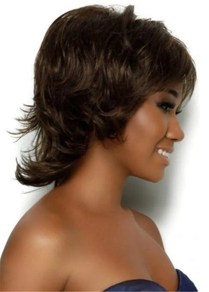 African American Layered Shoulder Length Synthetic Hair Capless Wig 14Inches