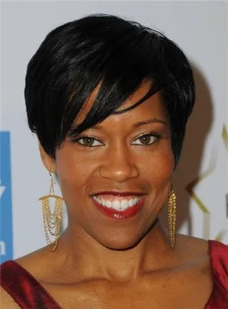 Black Women Short Straight Human Hair Wig 6 Inches