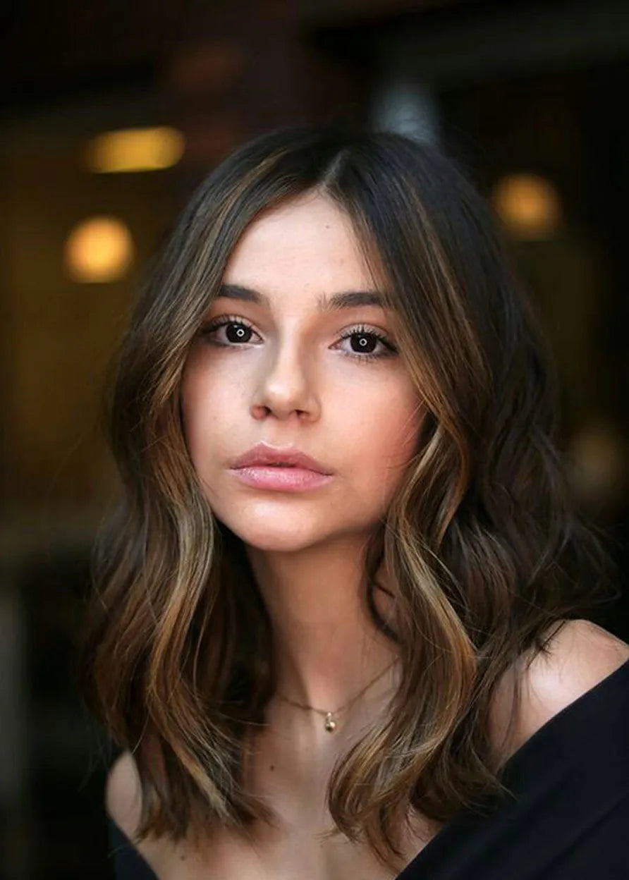 Middle Length Hairstyle Wavy Middle Part Synthetic Hair Lace Front Wigs 20 Inches