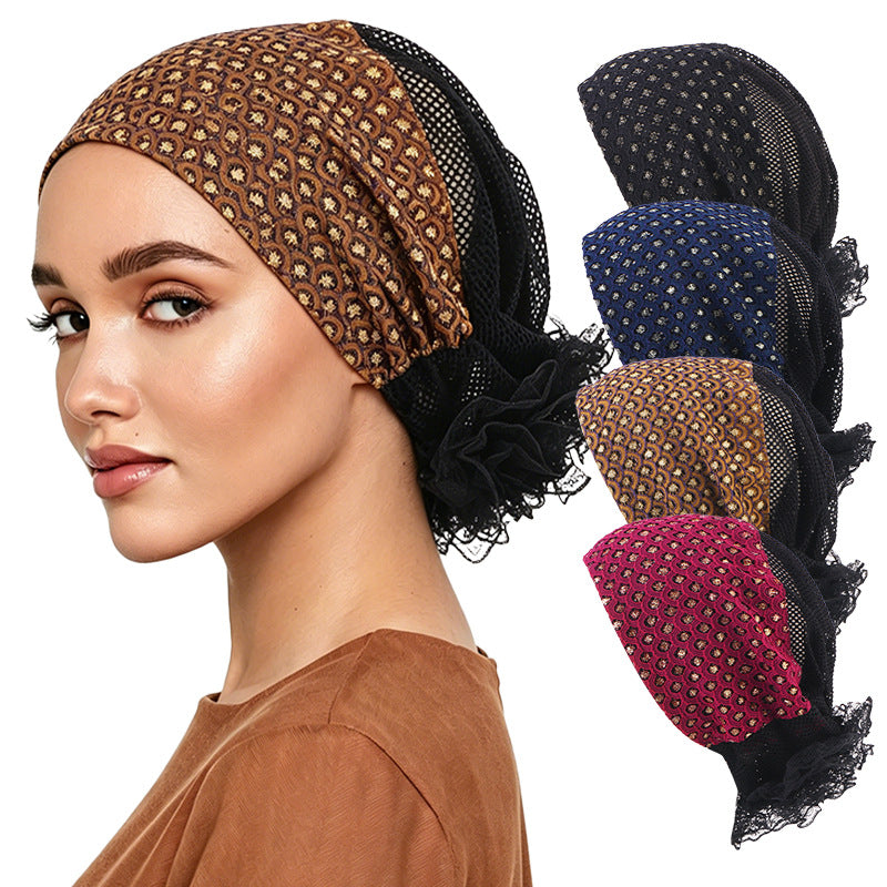Cross border new hollow breathable disc flower headscarf cap, toe cap, hair care cap JDT-526