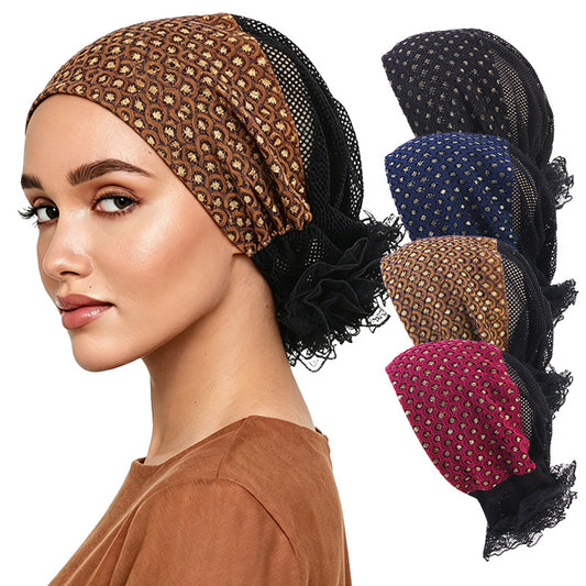 Cross border new hollow breathable disc flower headscarf cap, toe cap, hair care cap JDT-526