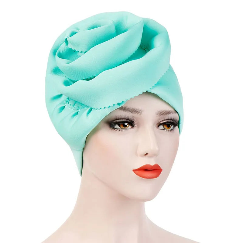 Plicated Flowers Fashion Pure Colour Turban