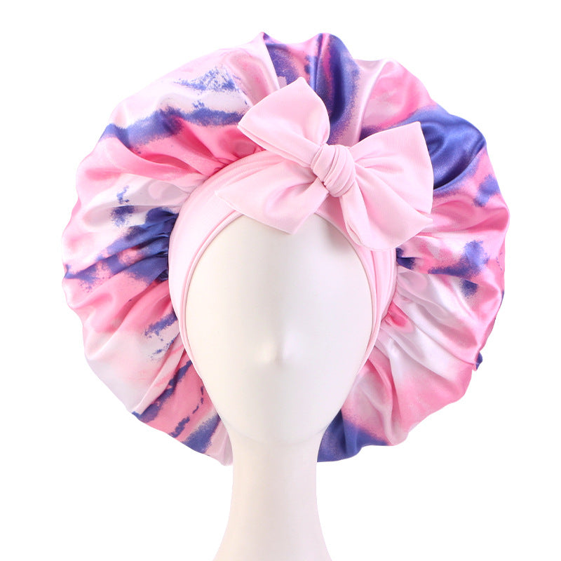 Custom Tie-Dye Elastic Wide-Brimmed Ribbon Sleep Cap Turban Hat Fashion Hat Beauty Chemotherapy Cap