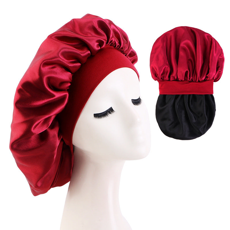 European and American Large Wide-Brimmed Elastic Double-Layer Satin Nightcap Beauty Hair Care Cap Care Cap Jdb-301S