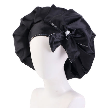Custom Printed Logo Satin Sleep Cap with Ribbon, Professional Beauty and Makeup Cap, Source Factory Jdb-301N