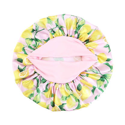 New Cross-Border Style Fruit-Print Wide-Brimmed Elastic Sleep Cap, Satin Nursing Cap, Head Wrap Cap Jdb-301A-5