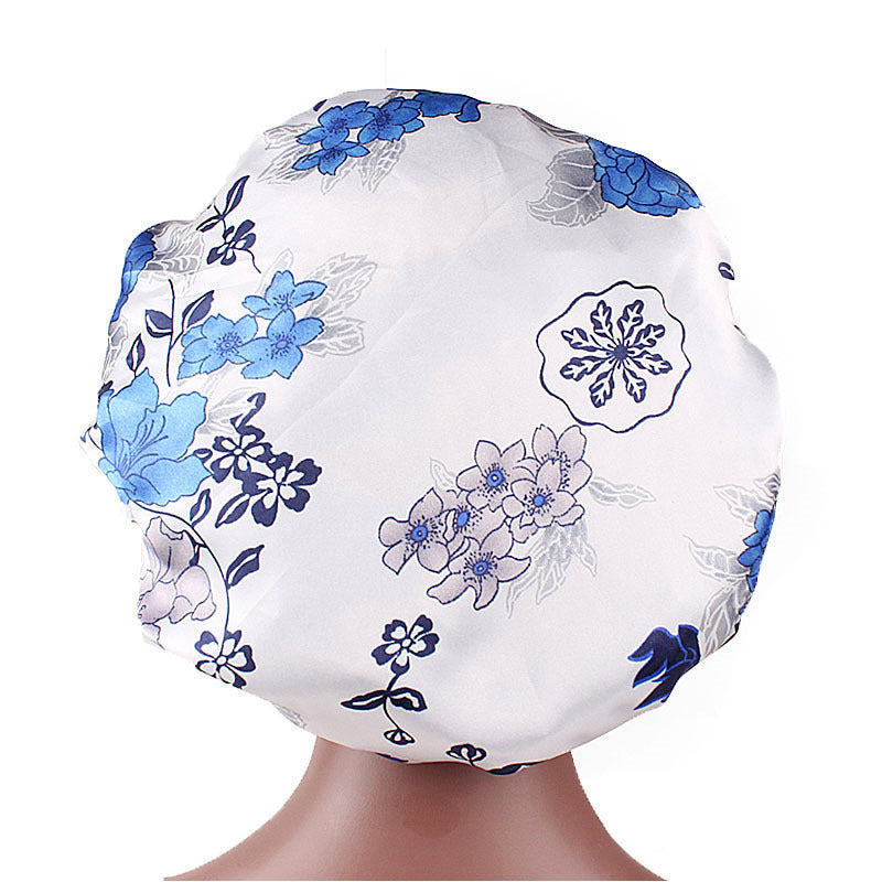 Printed wide-brimmed elastic hair band nightcap satin hair shower cap round cap Amazon hot sale toe cap TJM-301A