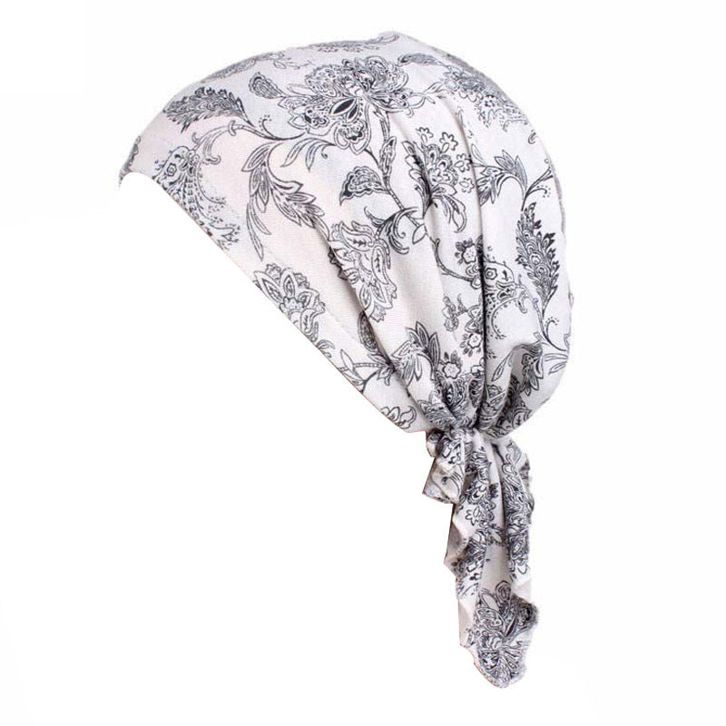 Cross-Border New Women's Cotton Braided Pirate Hat Triangle Turban Hat Printed Turban Hat Chemotherapy Hat