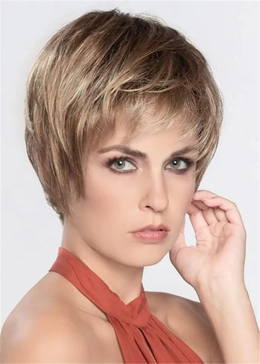 Short Choppy Hairstyles Women's Natraight Straight Layered Synthtic Hair Capless Wigs 10Inches