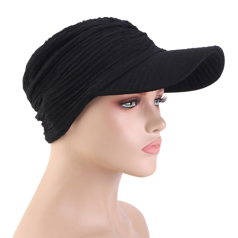 New Solid Color Pleated Style Baseball Cap with Brim and Headscarf, Sunshade Outdoor Sun Hat Jdt-234G