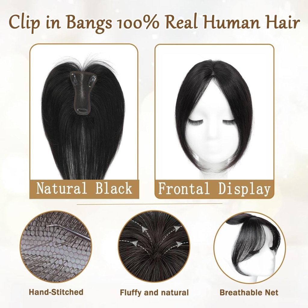 Hair Toppers for Women Real Human Hair Bangs Hair Clip French Fake Clip in Bangs Hair Pieces