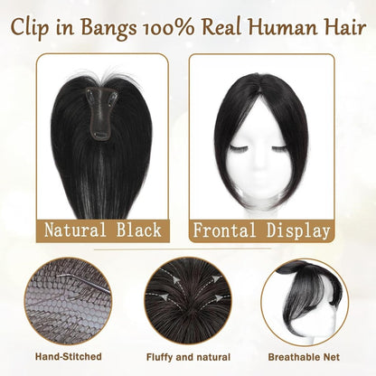 Hair Toppers for Women Real Human Hair Bangs Hair Clip French Fake Clip in Bangs Hair Pieces