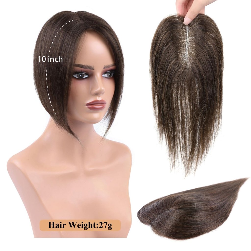 Hair Toppers for Women Real Human Hair Salt and Pepper Grey Human Hair Toppers 10 inch Dark Grey
