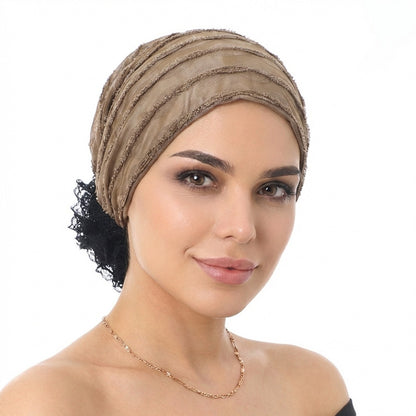 Cross-Border Spring and Autumn Style Breathable Lace Hat, Ethnic Hat with Floral Embellishment on the Back, Hair-Protecting Headscarf Hat Jdt-516