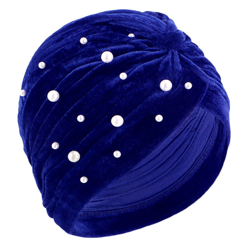 Cross-border supply starry Pearl Diamond flannel headscarf hat pleated Indian hat toe cap TJM-21F