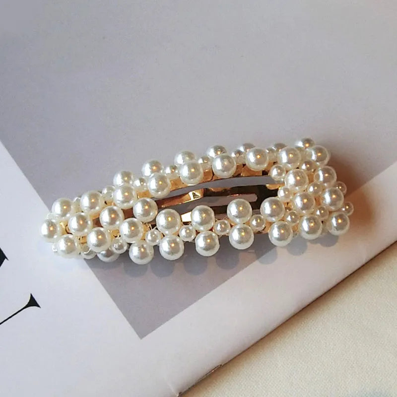 Women's Korean Style Pearl Inlaid Technic Barrette Hair Accessories For Prom Wedding Party Gift