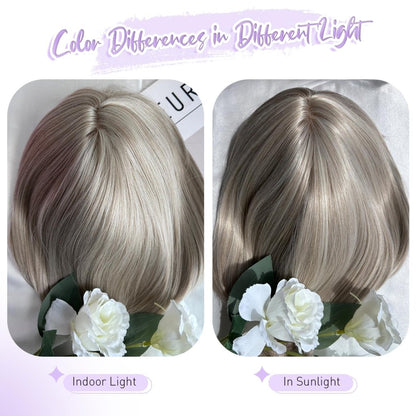 Human Hair Pieces Short Bob Hair Toppers with Bangs Side Part Hair