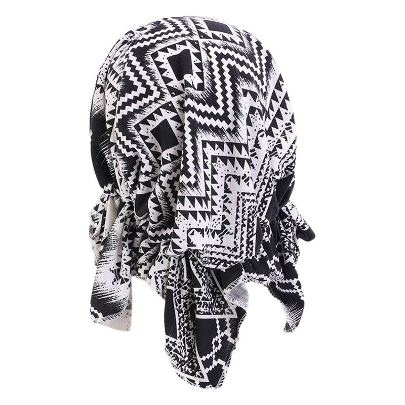 Cross-Border New Women's Cotton Braided Pirate Hat Triangle Turban Hat Printed Turban Hat Chemotherapy Hat