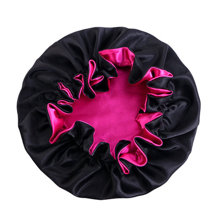 Wooden ear satin double-layer nightcap African style contrast color headscarf cap home round cap solid color beauty perm cap