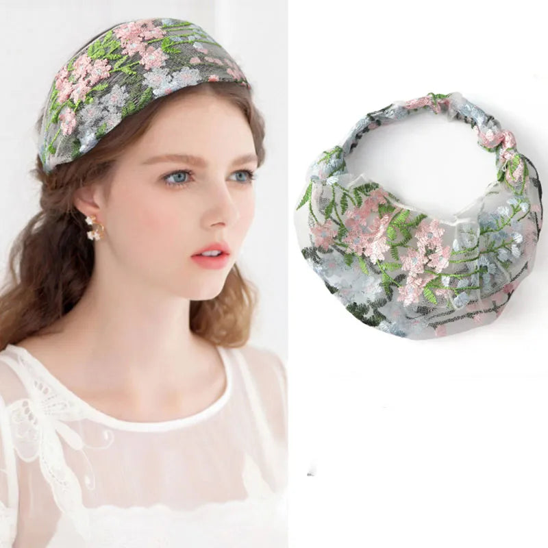 Women's Korean Style Floral Pattern Lace Material Hair Band Hair Accessories for Gift