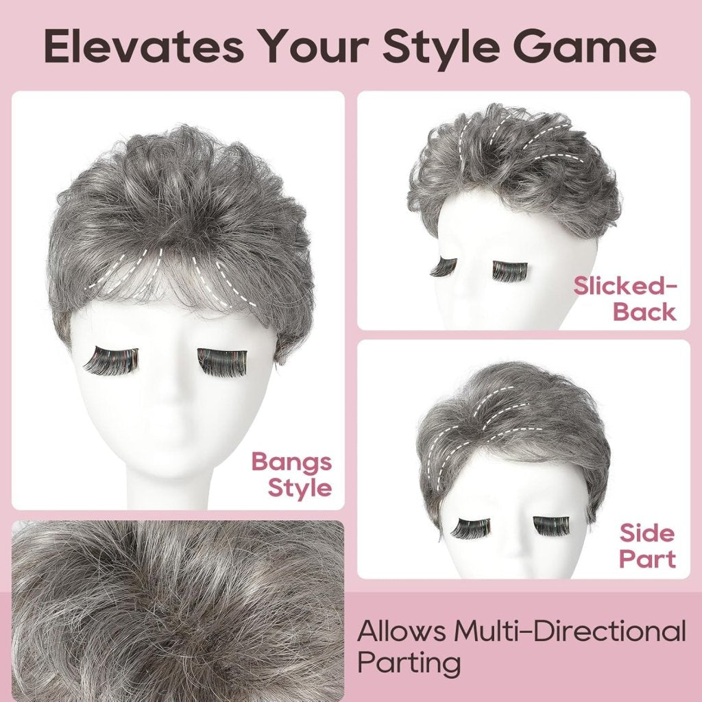 Short Wiglet Hair Topper for Women with Thinning Hair Large Coverage Synthetic Top Grey