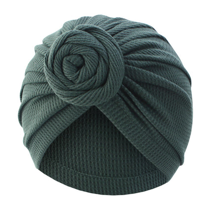 New Waffle Cotton Floral Turban Hat, Donut Knot Pullover Hat, Cross-Border Supply Jdt-282K