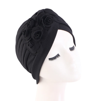 Rose accessories pleated headscarf cap thickened Indian hat ethnic style pullover cap JDT-16D
