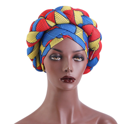 African Hot Sale Printed Stereo Sponge Twist Braid Tape Hat Black Turban Hair Care Hat JDT-488B