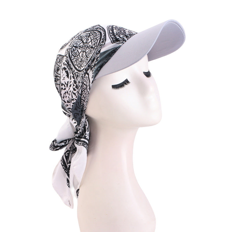 New Satin Square Scarf Hat with Brim, Outdoor Sunshade Turban Hat, Sunshade Cloth Hat Jdt-234J