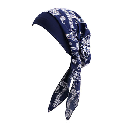 Ethnic Style Tie Tape Cap Elastic Wide Ribbon Baotou Cap Chemotherapy Cap Household Cap JDT-329C