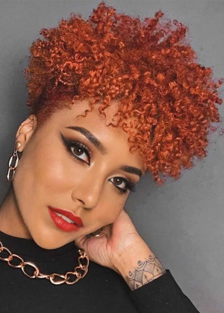 Kurze Afro-Lockenfrisuren für Damen, kinky lockiges Kunsthaar, kappenlose Perücken, 20,3 cm