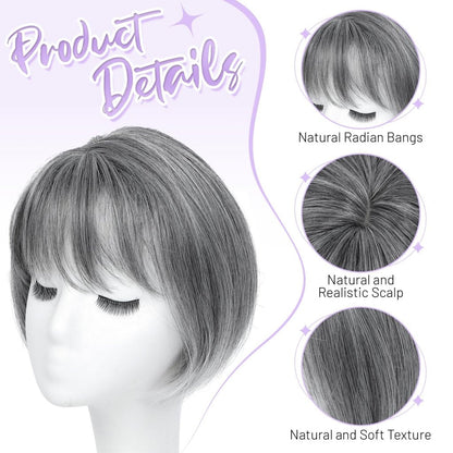 Human Hair Pieces Short Bob Hair Toppers with Bangs Side Part Hair