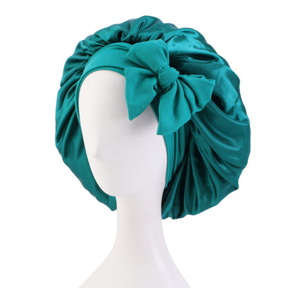 Cross-border supply solid color streamer round hat bow satin wide-brimmed nightcap advertising cap makeup cap JDB-301L