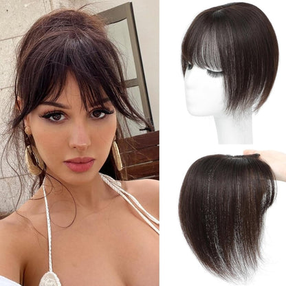 Hair Toppers for Women Real Human Hair, Bangs Hair Clip 360° 3D Cover Human Hair Topper with Bangs