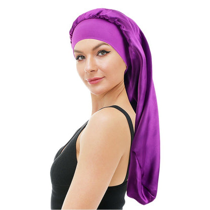 AliExpress Hot Sale High Stretch Wide-brimmed Long Barrel Hat Imitation Silk Stretch Nightcap Headscarf Hat