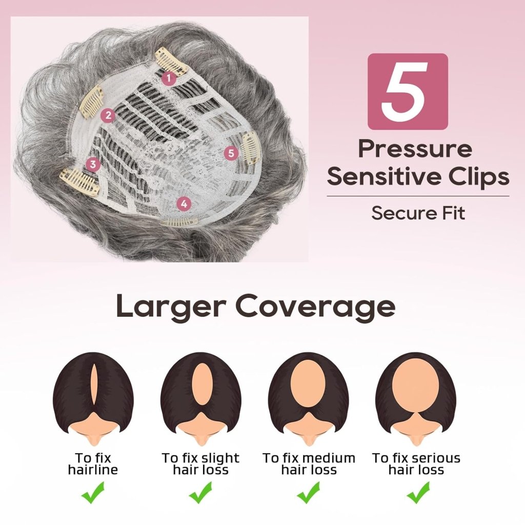 Short Wiglet Hair Topper for Women with Thinning Hair Large Coverage Synthetic Top Grey