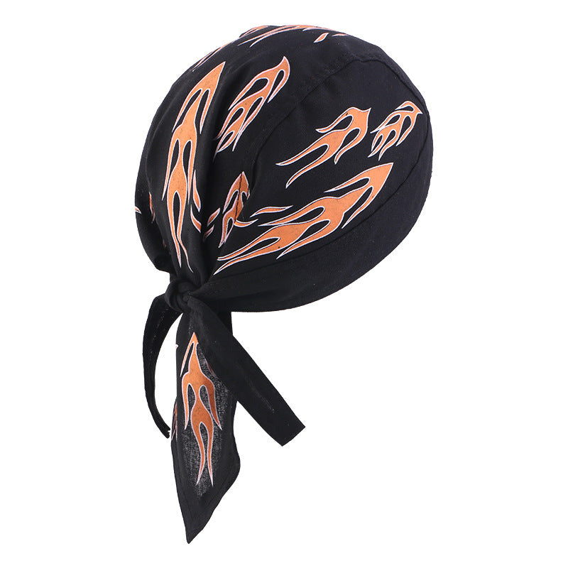 New Flame Print Pirate Hat for Men and Women, Hip-Hop Street Dance Ribbon Headwrap, Cycling Hat Jdd-09E