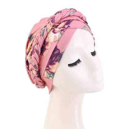 Cross-border New Printed Twist Braid Double Cross Twist Hat Bohemian Style Small Hat Stretch Baotou Hat